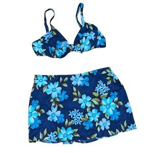 Vintage Lands' End floral bikini women's 12 bottom 36 B/C top floral tropical
